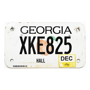 2020 Georgia Motorcycle License Plate #XKE825