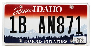 2020 Idaho License Plate #1BAN871