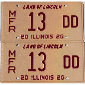 2020 Illinois Manufacturer License Plates Pair #13DD