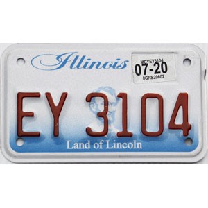 2020 Illinois Motorcycle License Plate #EY3104
