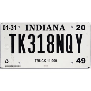2020 Indiana Truck License Plate #318NQY