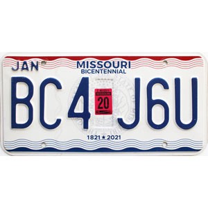 2020 Missouri License Plate #BC4J6U