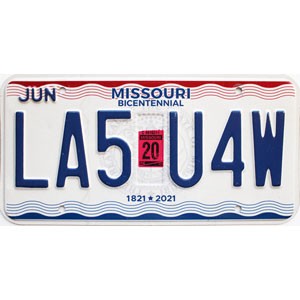 2020 Missouri License Plate #LA5U4W