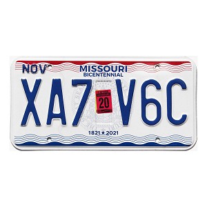 2020 Missouri License Plate #XA7V6C