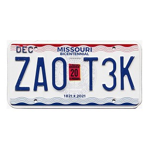 2020 Missouri License Plate #ZA0T3K