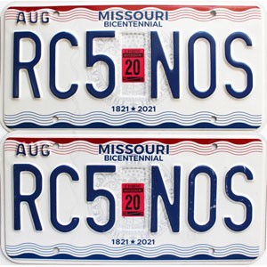 2020 Missouri License Plates Pair #RC5N0S