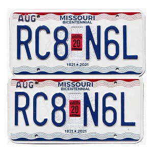 2020 Missouri License Plates Pair #RC8N6L