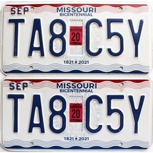 2020 Missouri License Plates Pair #TA8C5Y
