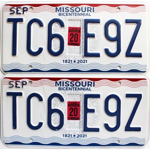 2020 Missouri License Plates Pair #TC6E9Z