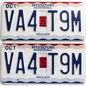 2020 Missouri License Plates Pair #VA4T9M