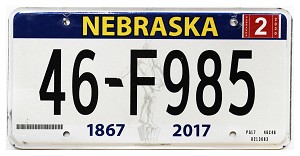 2020 Nebraska License Plate #46F985