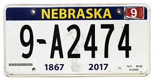 2020 Nebraska License Plate #9A2474