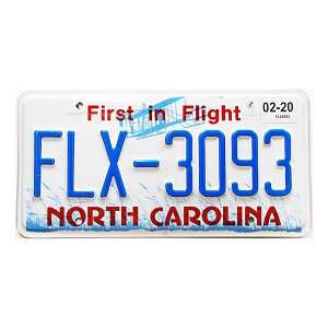 2020 North Carolina License Plate #FLX3093