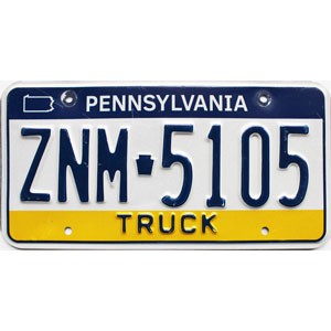 2020 Pennsylvania Truck License Plate #ZNM5105