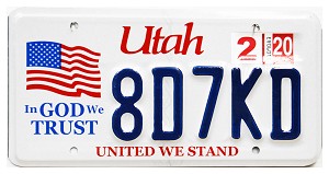 2020 Utah In God We Trust License Plate #8D7KD