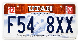 2020 Utah Ski License Plate #F548XX