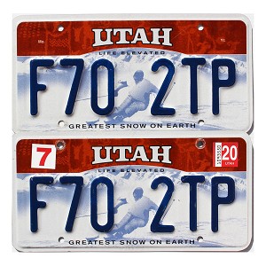 2020 Utah Ski License Plates Pair #F702TP
