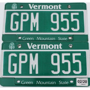 2020 Vermont License Plates Pair #GPM955