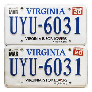 2020 Virginia License Plates Pair #UYU6031