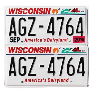 2020 Wisconsin License Plates Pair #AGZ4764