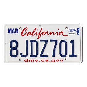 2021 California Fleet License Plate #8JDZ701