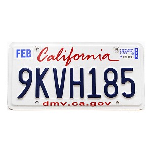 2021 California Fleet License Plate #9KVH185