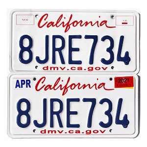 2021 California License Plates Pair #8JRE734