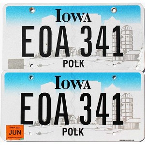 2021 Iowa License Plates Pair #EOA341