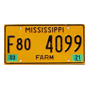 2021 Mississippi Farm License Plate #F804099