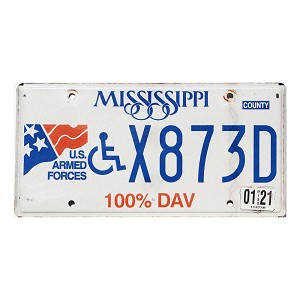 2021 Mississippi Veteran Disabled License Plate #X873D