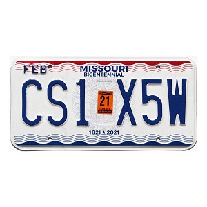 2021 Missouri License Plate #CS1X5W
