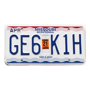 2021 Missouri License Plate #GE6K1H