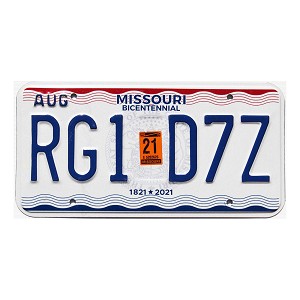 2021 Missouri License Plate #RG1D7Z
