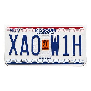 2021 Missouri License Plate #XA0W1H