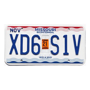 2021 Missouri License Plate #XD6S1V