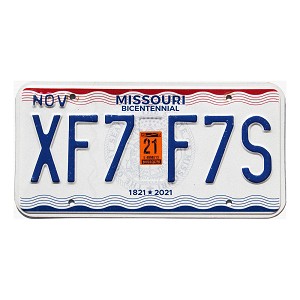 2021 Missouri License Plate #XF7F7S