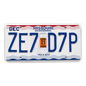 2021 Missouri License Plate #ZE7D7P