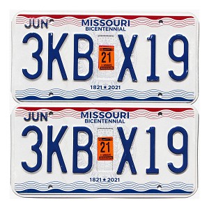 2021 Missouri License Plates Pair #3KBX19