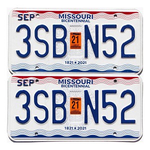2021 Missouri License Plates Pair #3SBN52