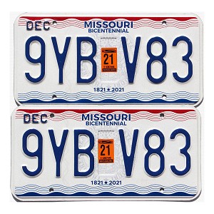 2021 Missouri License Plates Pair #9YBV83