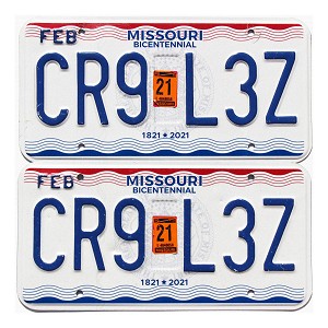 2021 Missouri License Plates Pair #CR9L3Z