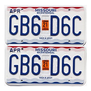 2021 Missouri License Plates Pair #GB6D6C