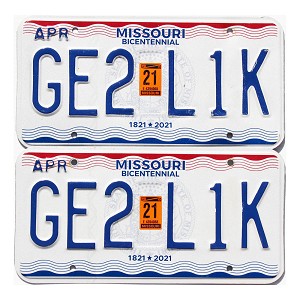 2021 Missouri License Plates Pair #GE2L1K