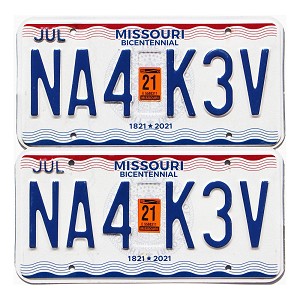 2021 Missouri License Plates Pair #NA4K3V