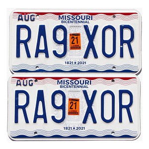 2021 Missouri License Plates Pair #RA9X0R
