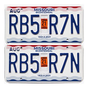2021 Missouri License Plates Pair #RB5R7N