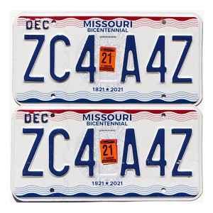 2021 Missouri License Plates Pair #ZC4A4Z