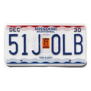 2021 Missouri Truck License Plate #51J0LB