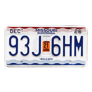 2021 Missouri Truck License Plate #93J6HM