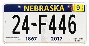 2021 Nebraska License Plate #24F446
